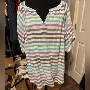 Talbots Multicolor Linen Striped Top